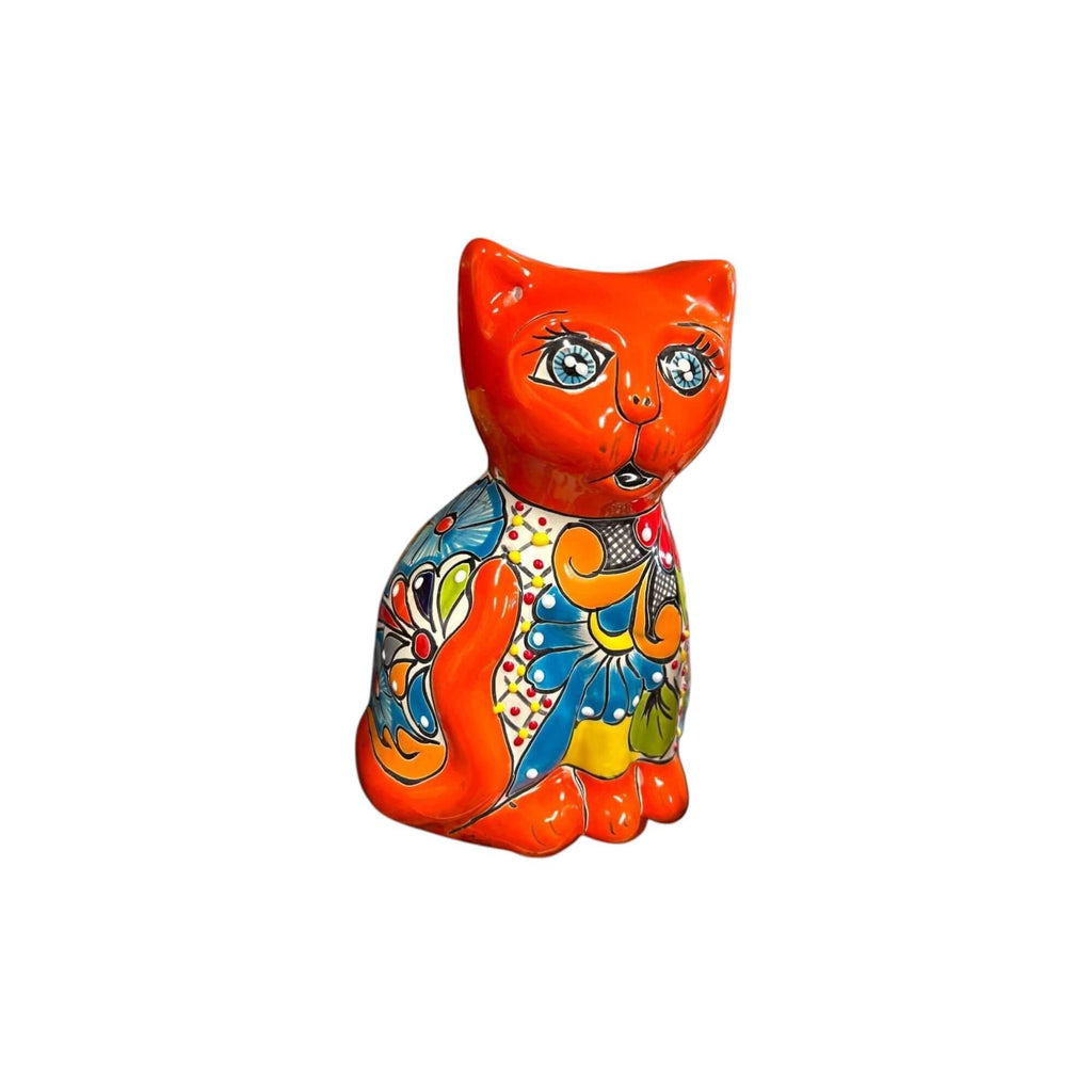 Hand-Painted Talavera Cat Statue | Medium Mexican Folk Art