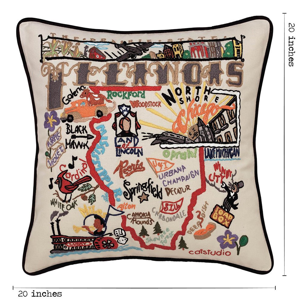 Illinois Hand - Embroidered Pillow Pillows La Vie Bien Illinois Hand - Embroidered Pillow