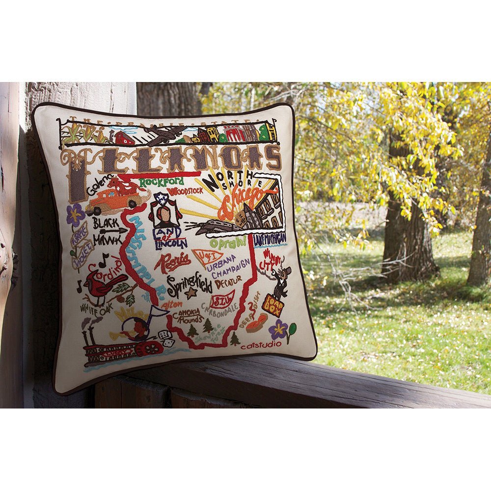 Illinois Hand - Embroidered Pillow Pillows La Vie Bien Illinois Hand - Embroidered Pillow