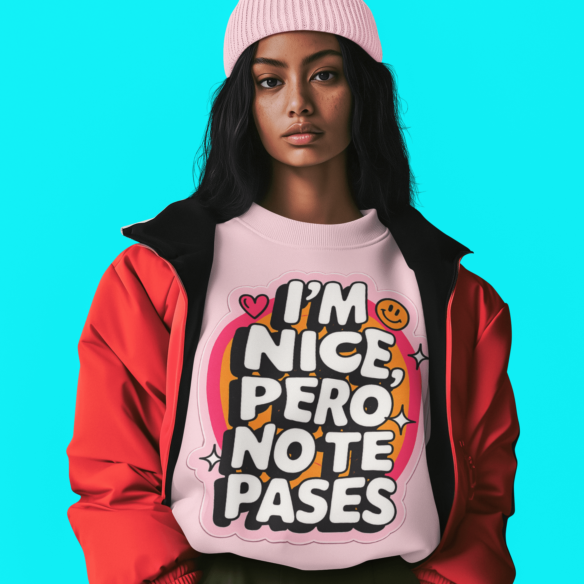 I'm Nice Pero No Te Pases Comfy Crewneck Sweatshirt | Fleece - Lined Funny Viral Latino Empowerment Pride | 3 Colors Sweatshirt La Vie Bien I'm Nice Pero No Te Pases Comfy Crewneck Sweatshirt | Fleece - Lined Funny Viral Latino Empowerment Pride | 3 Colors