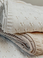 Vanilla White Pointelle Knit Blanket by Little Mae & Co