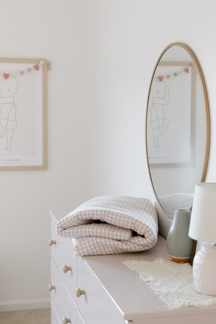 Haven Beige Gingham Crib Quilted Blanket