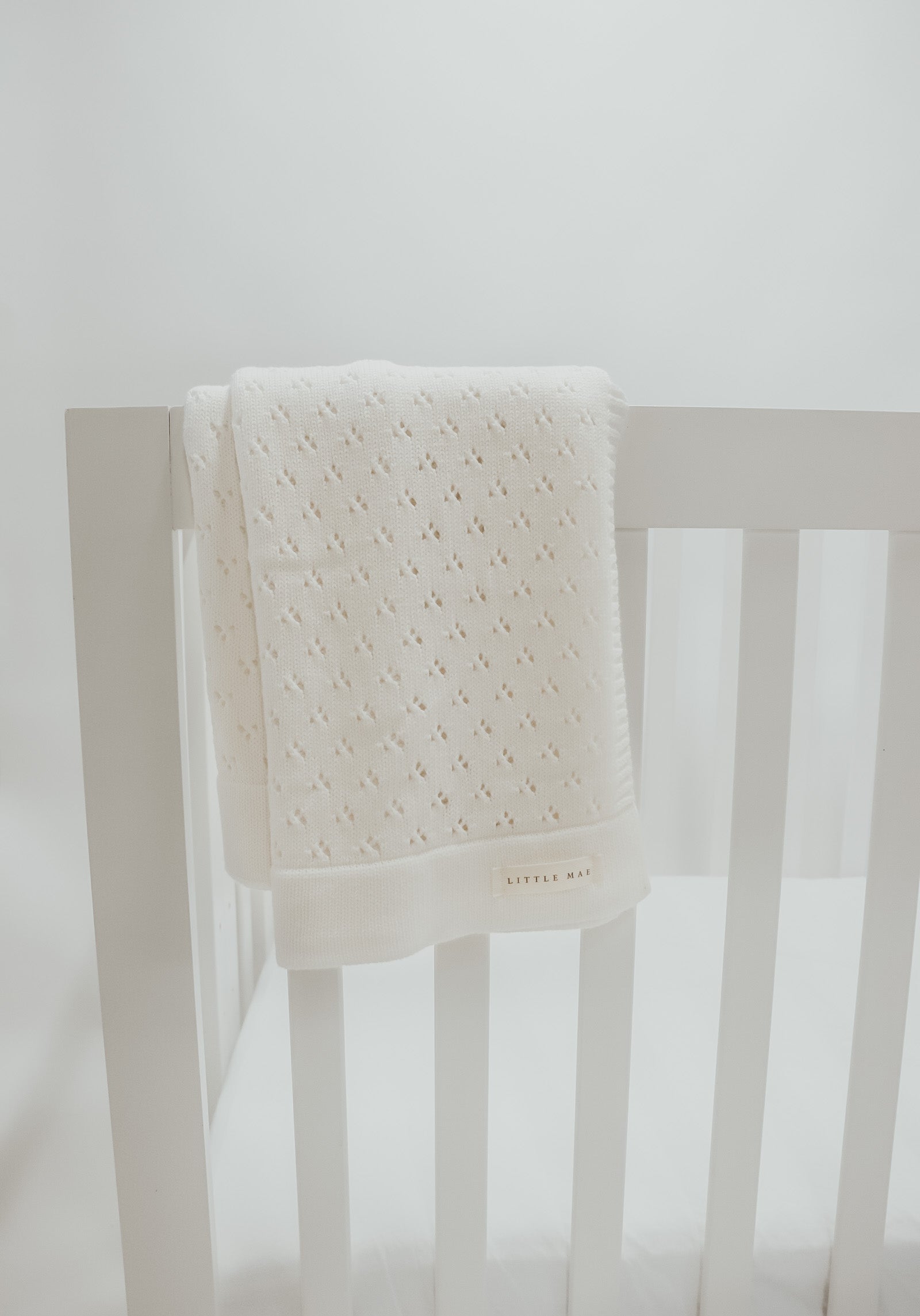 Vanilla White Pointelle Knit Blanket