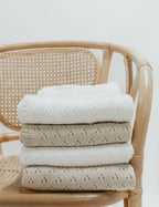Vanilla White Pointelle Knit Blanket by Little Mae & Co