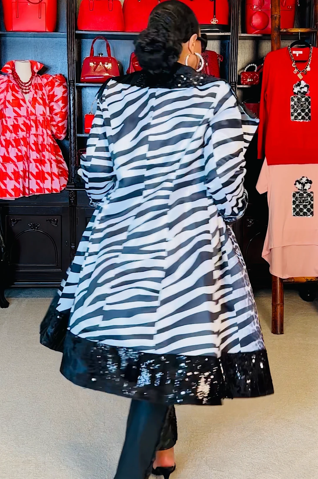 Black Sequin Animal Print Coat Dress by Social Butterfly Collection