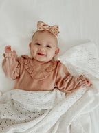 Vanilla White Pointelle Knit Blanket by Little Mae & Co