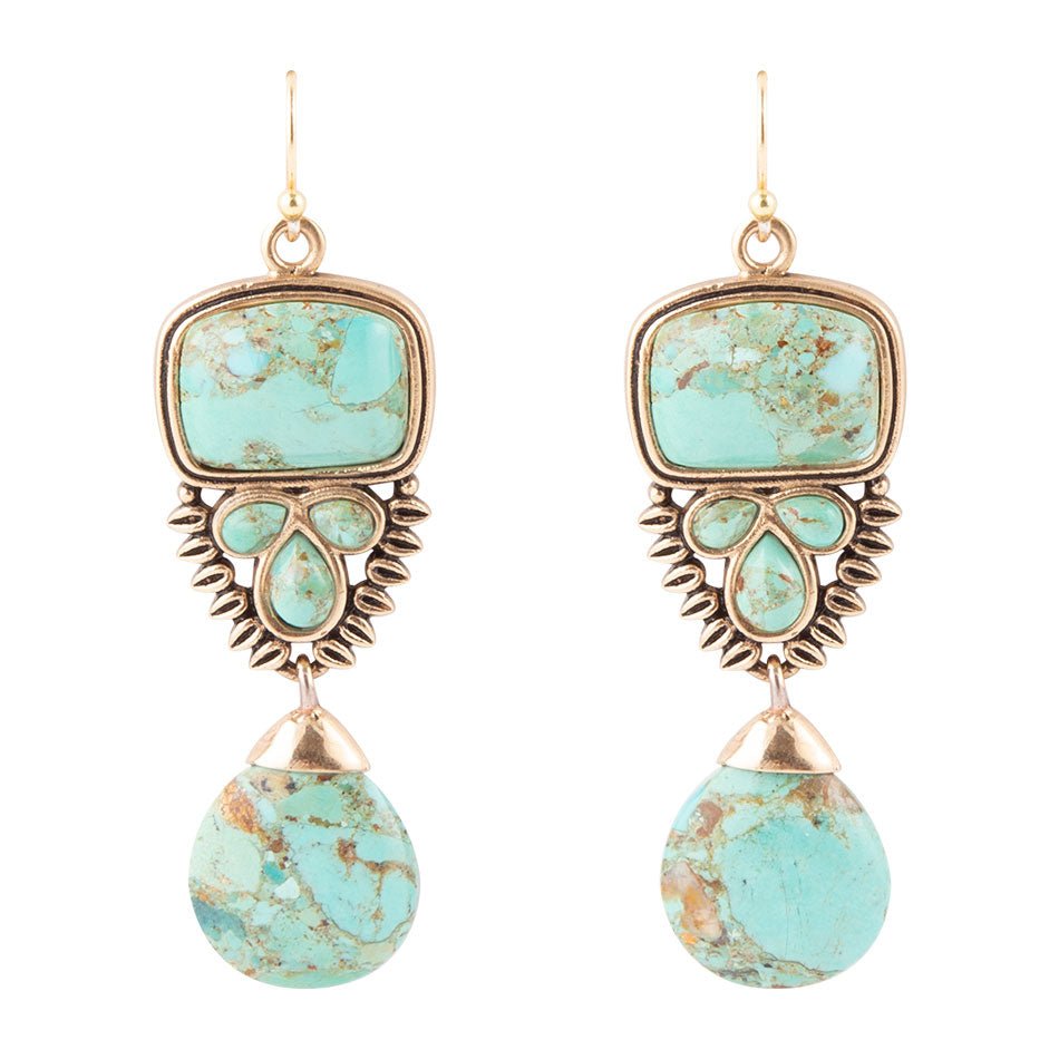Imara Blue Turquoise and Golden Statement Earrings Earrings La Vie Bien Imara Blue Turquoise and Golden Statement Earrings