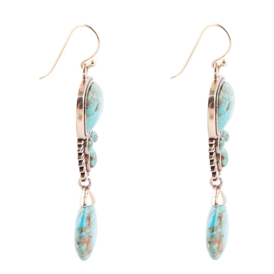 Imara Blue Turquoise and Golden Statement Earrings Earrings La Vie Bien Imara Blue Turquoise and Golden Statement Earrings
