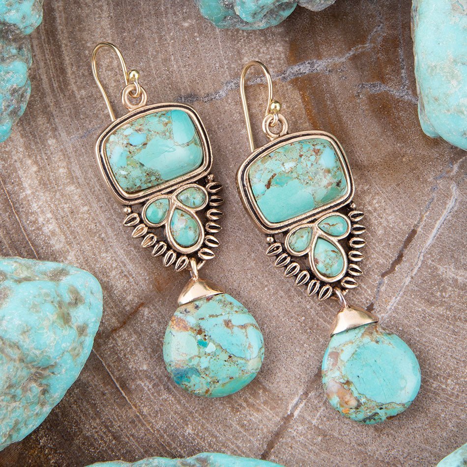 Imara Blue Turquoise and Golden Statement Earrings Earrings La Vie Bien Imara Blue Turquoise and Golden Statement Earrings