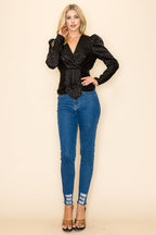 Long Sleeves V neck Top Polka Dot Print