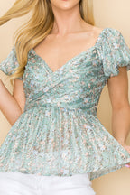 Smocked back ditsy floral print