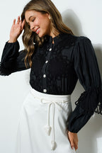 High Neck Long Sleeves Lace Blouse Top