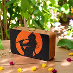 Indian Ethnic Designer Black & Orange Wooden Clutch with Portrait of Lord Krishna with Bansuri in Hand Clutch La Vie Bien Indian Ethnic Designer Black & Orange Wooden Clutch with Portrait of Lord Krishna with Bansuri in Hand