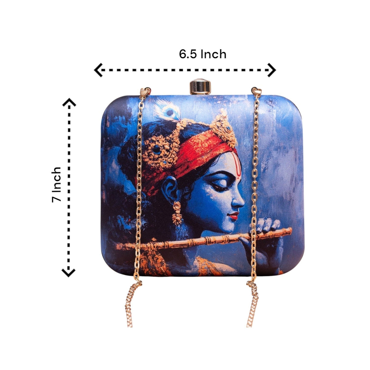 Indian Ethnic Designer Blue Clutch with Krishna with Bansuri Portrait Clutch La Vie Bien Indian Ethnic Designer Blue Clutch with Krishna with Bansuri Portrait