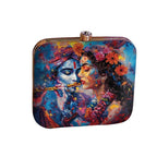 Indian Ethnic Designer Blue Clutch with Radha Krishna Portrait Clutch La Vie Bien Indian Ethnic Designer Blue Clutch with Radha Krishna Portrait