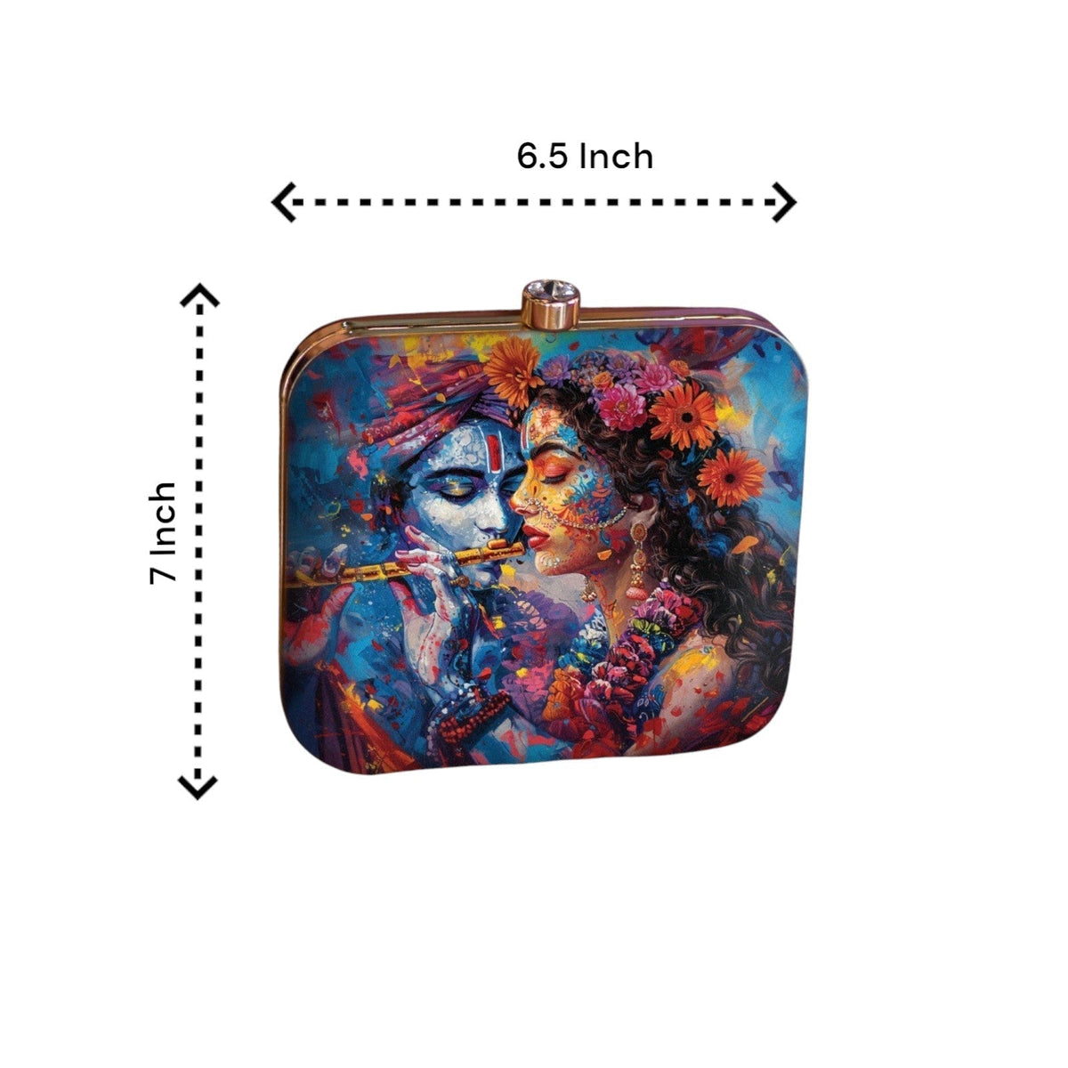 Indian Ethnic Designer Blue Clutch with Radha Krishna Portrait Clutch La Vie Bien Indian Ethnic Designer Blue Clutch with Radha Krishna Portrait