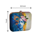 Indian Ethnic Designer Blue & Ivory Clutch with Krishna Portrait Clutch La Vie Bien Indian Ethnic Designer Blue & Ivory Clutch with Krishna Portrait