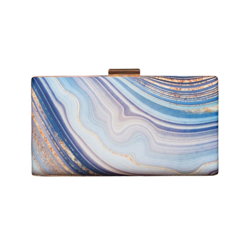 Indian Ethnic Designer Blue, White & Golden Marble Print Clutch Clutch La Vie Bien Indian Ethnic Designer Blue, White & Golden Marble Print Clutch