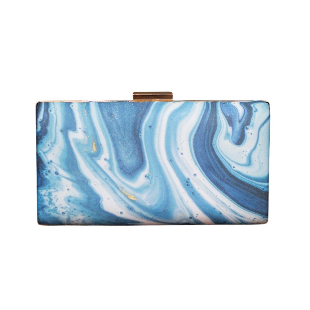 Indian Ethnic Designer Blue & White Marble Print Clutch La Vie Bien Indian Ethnic Designer Blue & White Marble Print