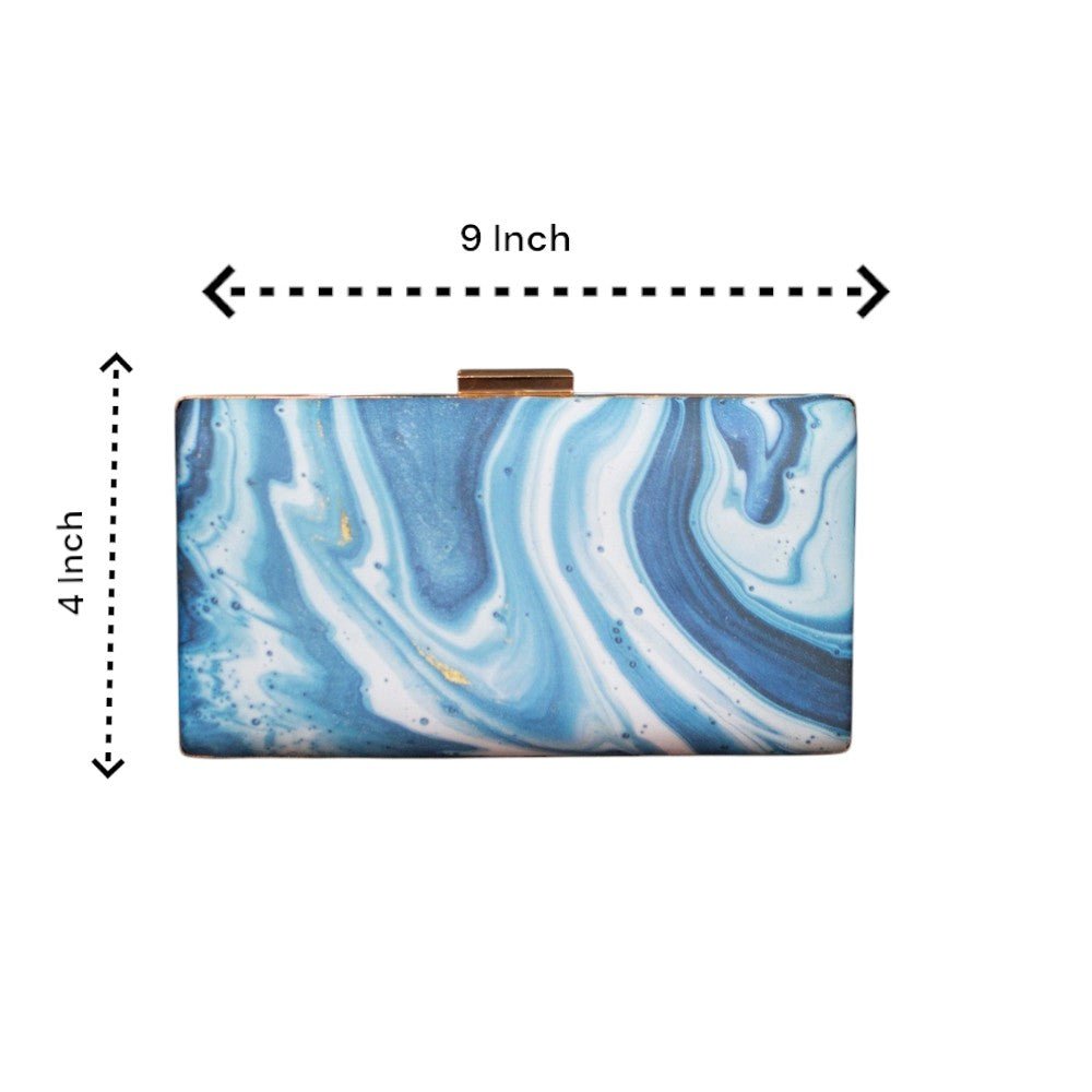 Indian Ethnic Designer Blue & White Marble Print Clutch La Vie Bien Indian Ethnic Designer Blue & White Marble Print