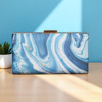 Indian Ethnic Designer Blue & White Marble Print Clutch La Vie Bien Indian Ethnic Designer Blue & White Marble Print