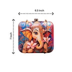 Indian Ethnic Designer Box Clutch with Lord Ganesha with Flower Design Clutch La Vie Bien Indian Ethnic Designer Box Clutch with Lord Ganesha with Flower Design