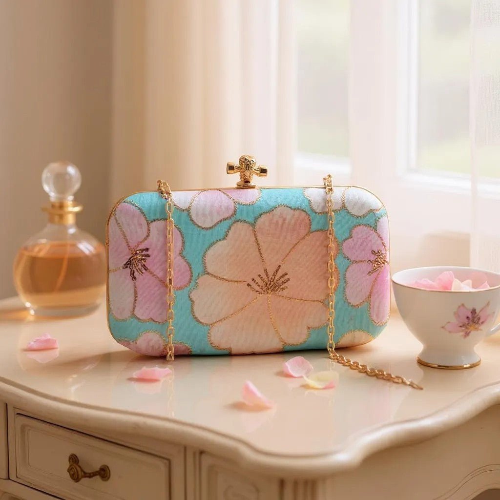 Indian Ethnic Designer Clutch with Ethnic Embroidery of Flower Design Clutch La Vie Bien Indian Ethnic Designer Clutch with Ethnic Embroidery of Flower Design