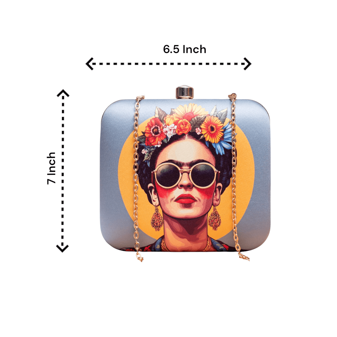 Indian Ethnic Designer Clutch with Lady Portrait Wearing Goggles & Floral Crown Clutch La Vie Bien Indian Ethnic Designer Clutch with Lady Portrait Wearing Goggles & Floral Crown