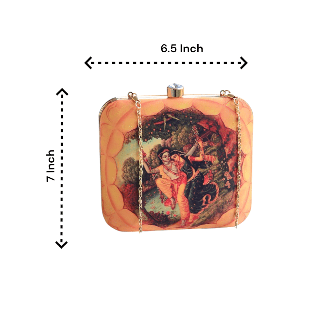Indian Ethnic Designer Clutch with Radha Krishna on Swing Portrait Clutch La Vie Bien Indian Ethnic Designer Clutch with Radha Krishna on Swing Portrait