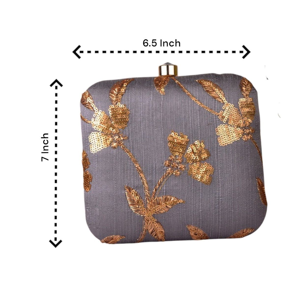 Indian Ethnic Designer Gray Clutch with Golden Flower Design Clutch La Vie Bien Indian Ethnic Designer Gray Clutch with Golden Flower Design