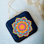 Indian Ethnic Designer Navy Blue Clutch with Orange & Blue Design Clutch La Vie Bien Indian Ethnic Designer Navy Blue Clutch with Orange & Blue Design