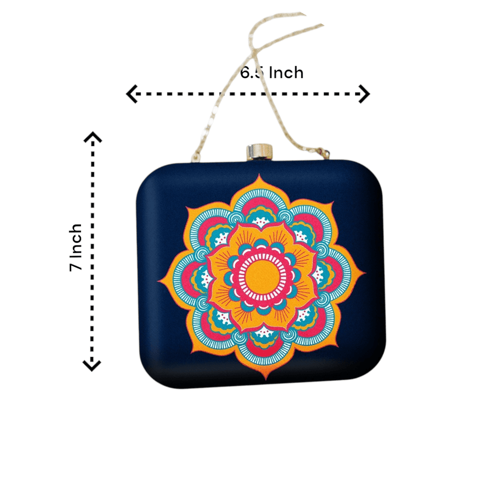 Indian Ethnic Designer Navy Blue Clutch with Orange & Blue Design Clutch La Vie Bien Indian Ethnic Designer Navy Blue Clutch with Orange & Blue Design