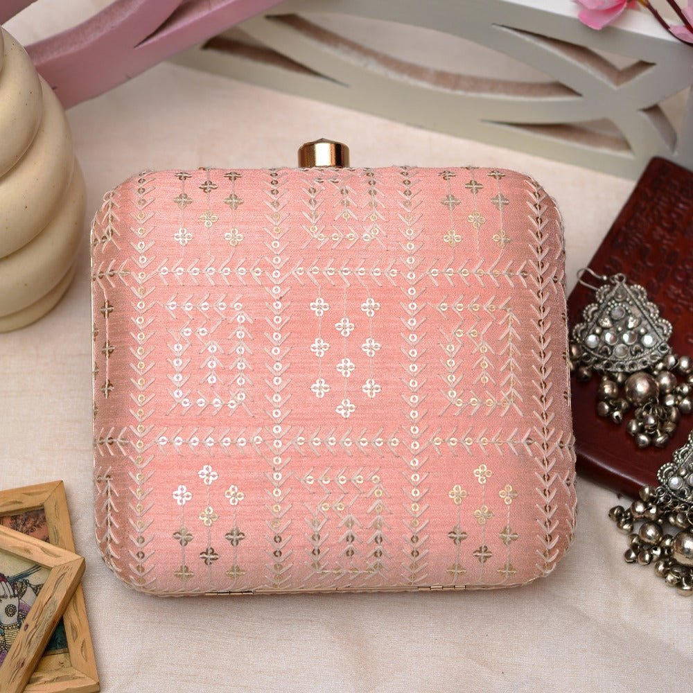 Indian Ethnic Designer Peach Clutch with Chikankari Work Clutch La Vie Bien Indian Ethnic Designer Peach Clutch with Chikankari Work