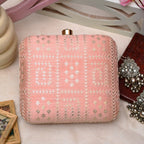 Indian Ethnic Designer Peach Clutch with Chikankari Work Clutch La Vie Bien Indian Ethnic Designer Peach Clutch with Chikankari Work