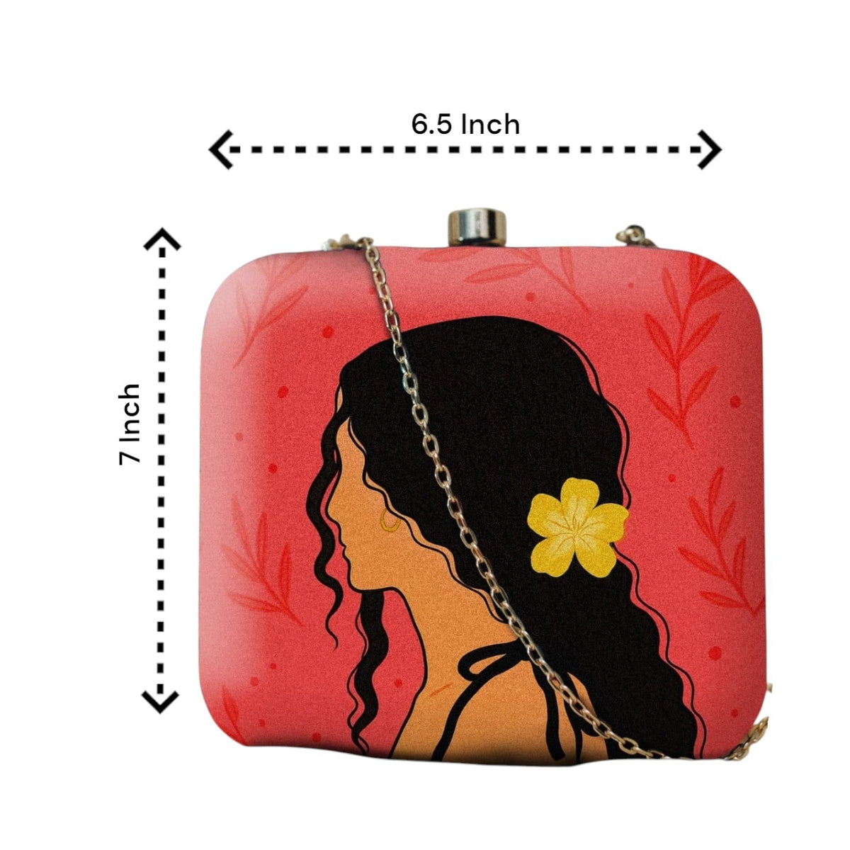 Indian Ethnic Designer Red Clutch with Portrait of Women with Curly Hair Clutch La Vie Bien Indian Ethnic Designer Red Clutch with Portrait of Women with Curly Hair