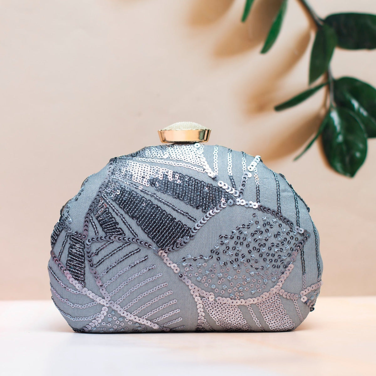 Indian Ethnic Designer Sequence Work Clutch with Unique Shape Clutch La Vie Bien Indian Ethnic Designer Sequence Work Clutch with Unique Shape