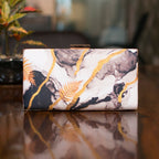 Indian Ethnic Designer White, Gold & Black Marble Print Clutch La Vie Bien Indian Ethnic Designer White, Gold & Black Marble Print