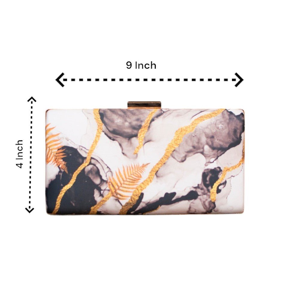 Indian Ethnic Designer White, Gold & Black Marble Print Clutch La Vie Bien Indian Ethnic Designer White, Gold & Black Marble Print
