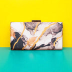 Indian Ethnic Designer White, Gold & Black Marble Print Clutch La Vie Bien Indian Ethnic Designer White, Gold & Black Marble Print