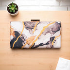 Indian Ethnic Designer White, Gold & Black Marble Print Clutch La Vie Bien Indian Ethnic Designer White, Gold & Black Marble Print