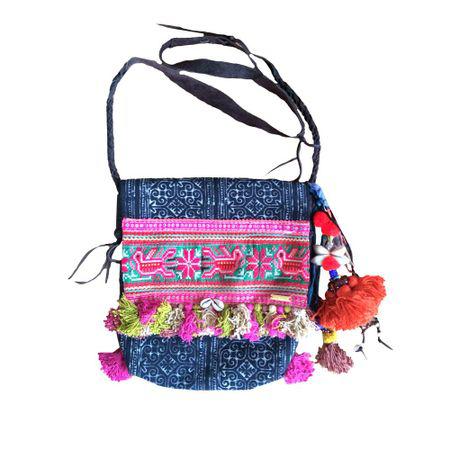Indigo Batik Leather Crossbody Bag - Thailand Bags La Vie Bien Indigo Batik Leather Crossbody Bag - Thailand