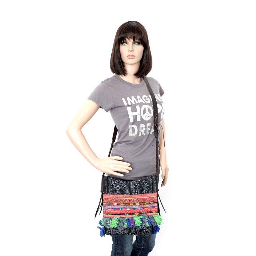 Indigo Batik Leather Crossbody Bag - Thailand Bags La Vie Bien Indigo Batik Leather Crossbody Bag - Thailand