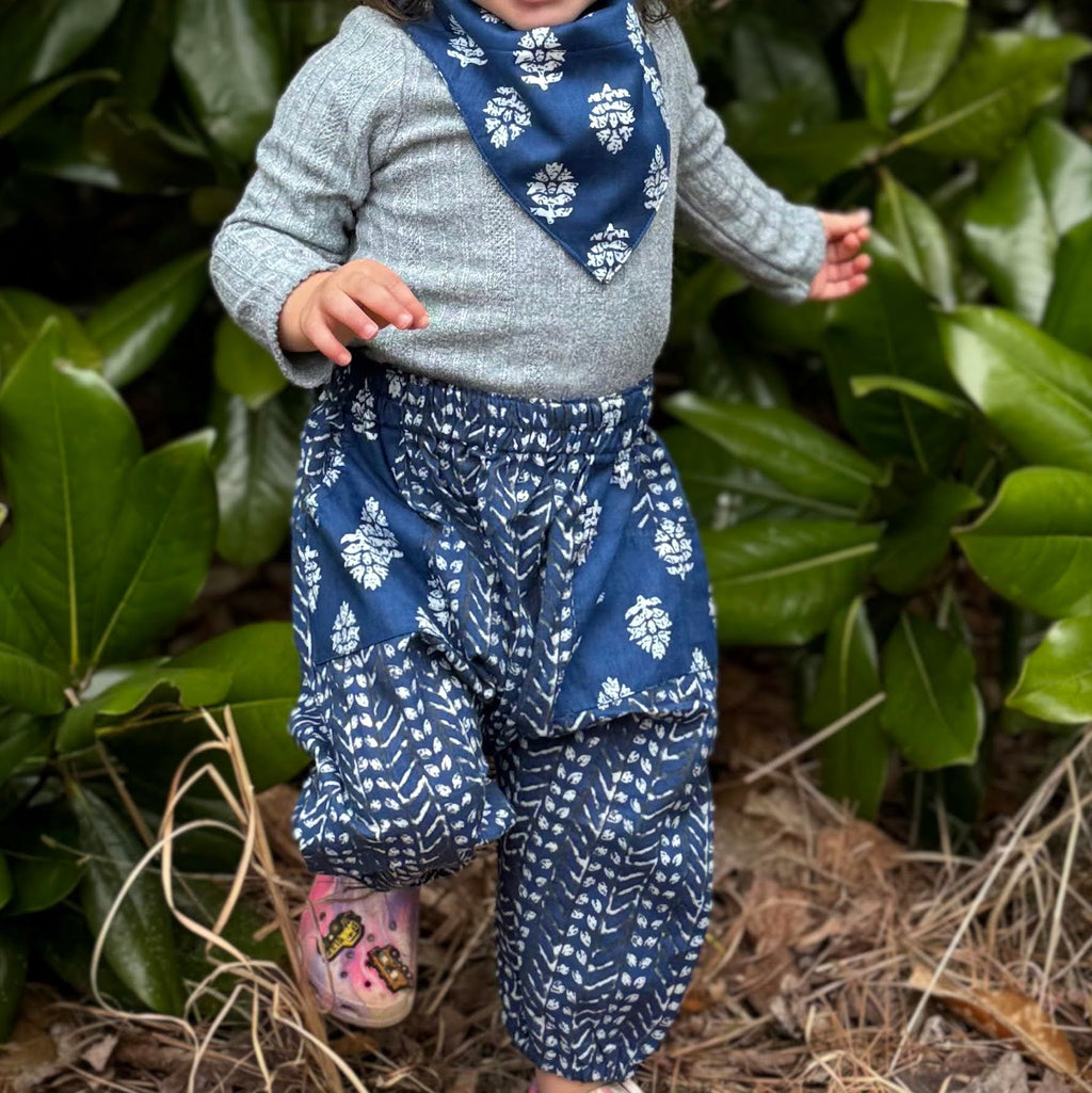 Indigo Fishbone Harem Pants Baby Pants La Vie Bien Indigo Fishbone Harem Pants