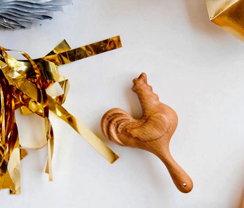 Organic Wooden Rattle toy Proud Rooster