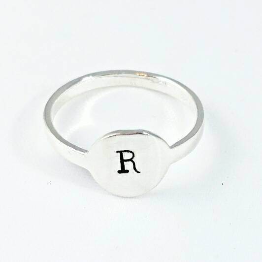 Initial Signet Sterling Silver Ring Finger Rings La Vie Bien Initial Signet Sterling Silver Ring
