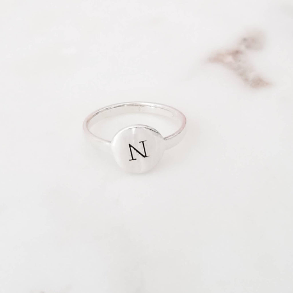Initial Signet Sterling Silver Ring Finger Rings La Vie Bien Initial Signet Sterling Silver Ring