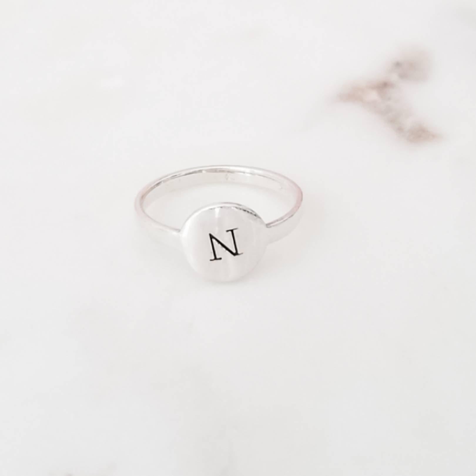 Initial Signet Sterling Silver Ring Finger Rings La Vie Bien Initial Signet Sterling Silver Ring