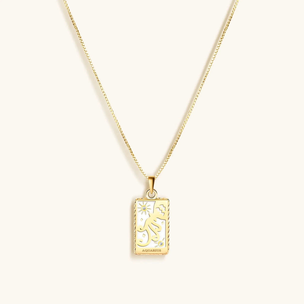 Intelligent Expression - White Enamel Aquarius Card Necklace by Karma and Luck