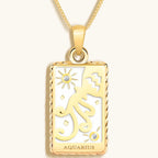 Intelligent Expression - White Enamel Aquarius Card Necklace by Karma and Luck