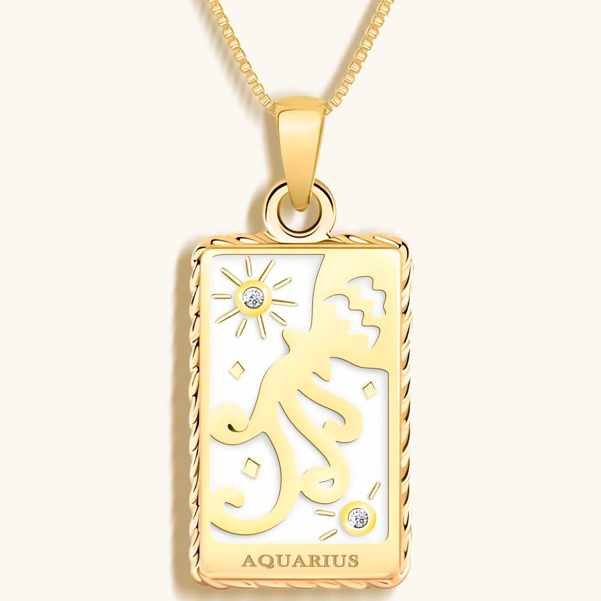 Intelligent Expression - White Enamel Aquarius Card Necklace by Karma and Luck